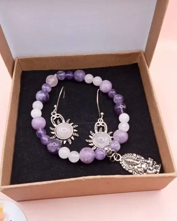 Parure Sérénité & Douceur : Bracelet Multi-pierres & Boucles d'oreilles